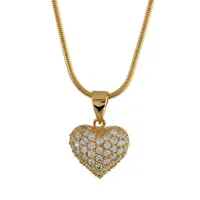 collier en plaqué or chaîne avec pendentif coeur avec recto pavé d'oxydes blancs et verso en arabesques