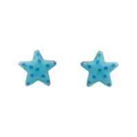 boucles d'oreilles enfant en argent rhodié étoile de mer bleue et fermoir poussette