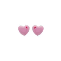 boucles d'oreilles pour enfant en argent rhodié coeur rose et fermoir poussette