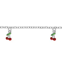 bracelet pour enfant en argent rhodié chaîne avec 3 pampilles cerise - longueur 14cm + 2cm de rallonge