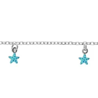 bracelet pour enfant en argent rhodié chaîne avec 3 pampilles étoiles de mer bleues - longueur 14cm + 2cm de rallonge