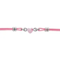bracelet pour enfant en argent rhodié cordon doublé rose avec coeur rose au milieu - longueur 14cm + 2cm de rallonge