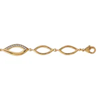 bracelet en plaqué or maillons en amande dont certains ornés d'oxydes blancs - longueur 17cm + 4cm de rallonge