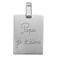 pendentif en acier satiné plaque g.i. rectangulaire gravée "papa je t'aime" - dimensions 19mm x 26mm