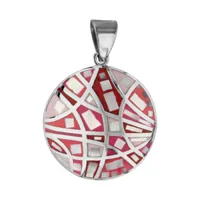 pendentif stella mia en acier et nacre blanche véritable rond avec motifs et dégradé de rouge et rose