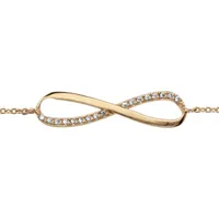 bracelet en plaqué or chaîne avec au milieu symbole infini orné d'oxydes blancs sur moitié du symbole - longueur 16cm + 2cm de rallonge