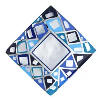 pendentif stella mia en acier et nacre blanche véritable carré avec motifs en dégradés de bleu