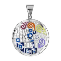 pendentif stella mia en acier et nacre blanche véritable rond avec motifs spirales et formes multicolores