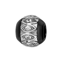 charms thabora boule en céramique noire avec 1 bande en argent rhodié ornée d'amandes et oxydes blancs à l'intérieur