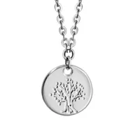 collier pour enfant en argent rhodié chaîne avec médaille de 10mm de diamètre avec gravure arbre de vie - longueur 35cm + 5cm de rallonge