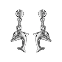 boucles d'oreilles pendantes en argent rhodié dauphin suspendu et fermoir poussette
