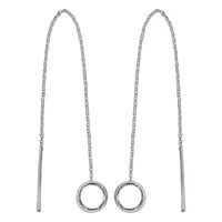 boucles d'oreilles passantes en argent rhodié chaînette avec baguette à 1 extrémité et anneau à l'autre
