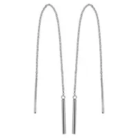 boucles d'oreilles passantes en argent rhodié chaînette avec baguette à 1 extrémité et baguette plus grosse à l'autre