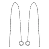 boucles d'oreilles passantes en argent rhodié chaînette avec baguette à 1 extrémité et anneau orné d'oxydes blancs sertis à l'autre