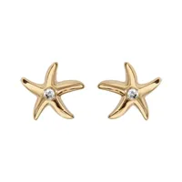boucles d'oreilles en plaqué or étoile de mer avec 1 oxyde blanc au centre et fermoir poussette