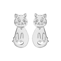 boucles d'oreilles pour enfant en argent rhodié chat fermoir poussette