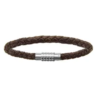 bracelet pour charms homme grand modèle en cuir marron fermoir aimanté et vissé - longueur 19,5 cm