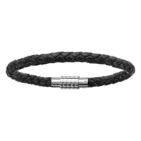 bracelet pour charms homme grand modèle en cuir noir fermoir aimanté et vissé - longueur 19,5 cm