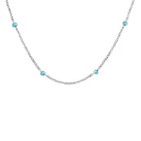 collier en argent rhodié boules perles de verre facettées bleu clair 70+10cm