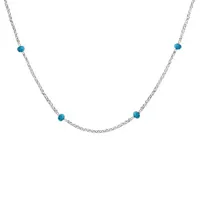 collier en argent rhodié boules perles de verre facettées turquoises 70+10cm