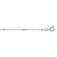 chaîne de cheville en argent rhodié boules perles de verre facettées bleu clair 23cm + 3cm de rallonge
