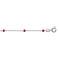 chaîne de cheville en argent rhodié boules perles de verre facettées rouges 23cm + 3cm de rallonge