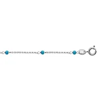 chaîne de cheville en argent rhodié boules perles de verre facettées turquoises 23cm + 3cm de rallonge