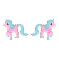 boucles d'oreille enfant en argent rhodié poney rose et bleu avec fermoir poussette
