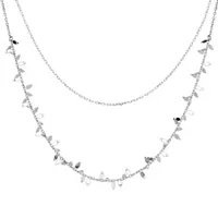 collier en argent rhodié double en chaîne fantaisie avec petites perles longueur 35+5cm