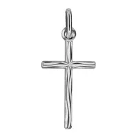 pendentif croix en argent rhodié avec gravure "aspect bois" petit modèle