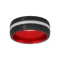 bague en acier et carbone noir et aluminium rouge à l'intérieur