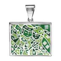 pendentif stella mia en acier et nacre carré avec motifs et visages verts