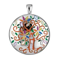 pendentif stella mia en acier et nacre rond avec arbre de vie orange et multi couleur