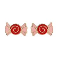 boucles d'oreille en plaqué or bonbon rouge et rose et fermoir poussette