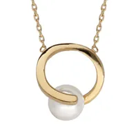 collier en plaqué or avec pendentif avec anneau et perle blanche de synthése 42cm