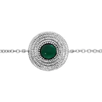 bracelet en argent rhodié chaîne ethnique rond avec pierre verte 16+2cm
