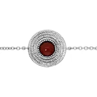 bracelet en argent rhodié chaîne ethnique rond avec pierre rouge 16+2cm