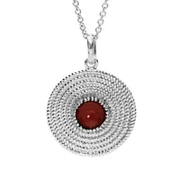 collier en argent rhodié avec pendentif ethnique rond avec pierre rouge 40+4cm