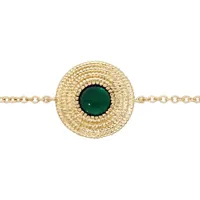 bracelet en plaqué or chaîne ethnique rond avec pierre verte 16+2cm