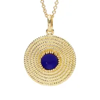 collier en plaqué or chaîne ethnique rond avec pierre bleu foncée 40+4cm