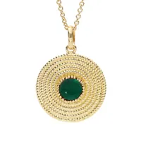 collier en plaqué or avec pendentif ethnique rond avec pierre verte 40+4cm