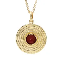 collier en plaqué or avec pendentif ethnique rond avec pierre rouge 40+4cm