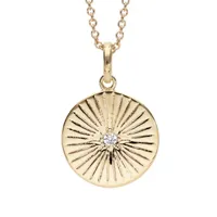 collier en plaqué or avec pendentif ethnique rond strié avec oxyde blanc serti 40+4cm