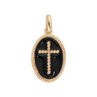 pendentif en plaqué or ovale croix sur fond noir
