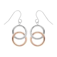 boucles d'oreille pendantes en acier et  pvd rose double cercle et fermoir crochet