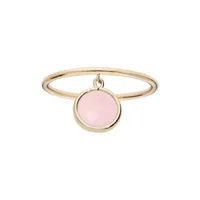 bague en plaqué or anneau simple avec pampille pierre facetée ronde serti clos couleur rose