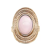 bague en plaqué or ovale avec pierre quartz rose véritable