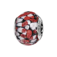 charms thabora en argent rhodié et verre de murano véritable touches blanches et points rouge