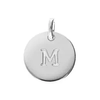 pendentif en argent rhodié médaille 12mm gravure alphabet "m"