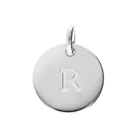 pendentif en argent rhodié médaille 12mm gravure alphabet "r"